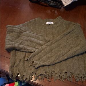 Grotti Olive Frayed Hem Sweater